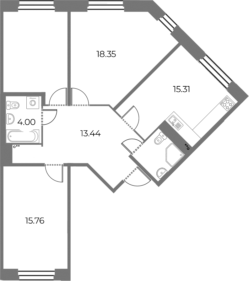 3-комнатная квартира 85.18 м², 2/10 эт., ЖК «Огни Залива»